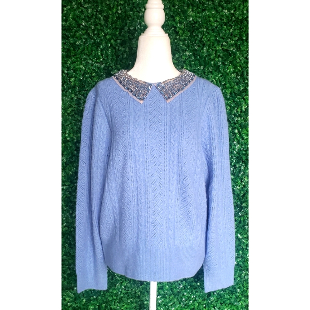 26. J.Crew Pointelle cable-knit crewneck with beaded collar - Picture 5 of 10